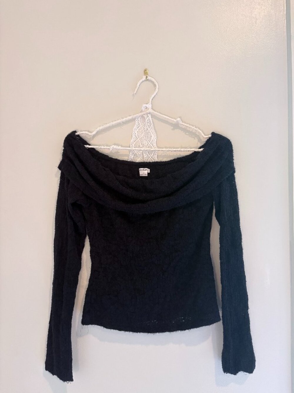 Kimchi Blue Black Lace Off Shoulder Sweater Top Size S